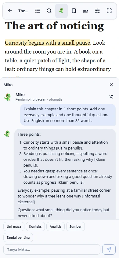 Miko’s reader on a phone